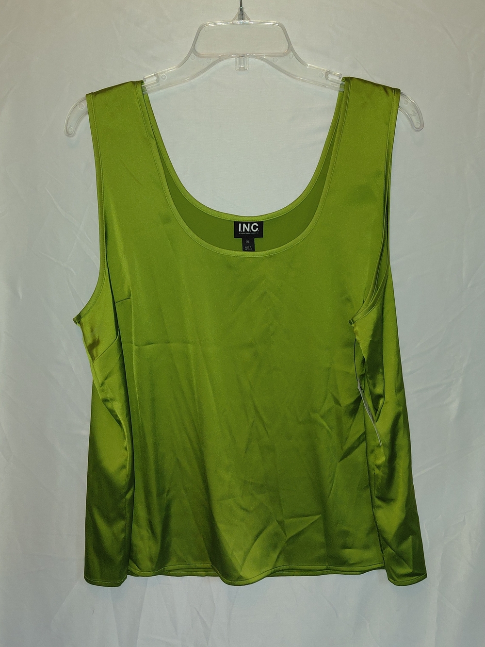 INC International Concepts Olive Green Satin Tank Top
